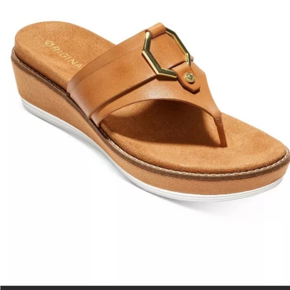 Cole Haan Tan Leather Sandals with Metallic Detail
